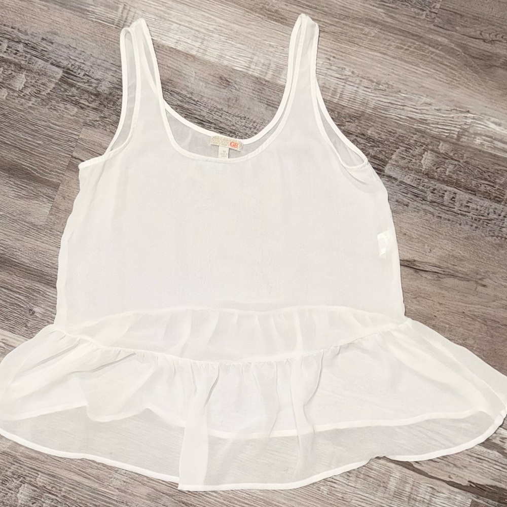 Women's White Chiffon Tank Top Size Medium Brand GB